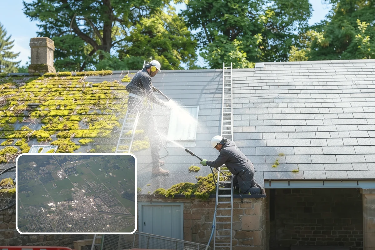 Gutter Guard Cleaning in Enumclaw, King County, WA - Clears matted needles and moss off the guard surface