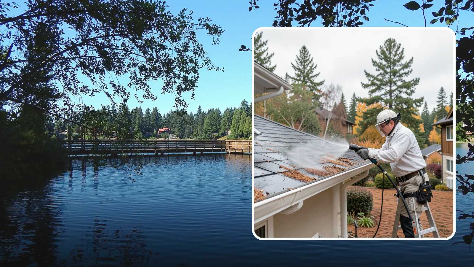Gutter Guard Cleaning in Federal Way, King County, WA - Cleaning of gutter guards and the debris that mats on top of them in needle-heavy Northwest yards.