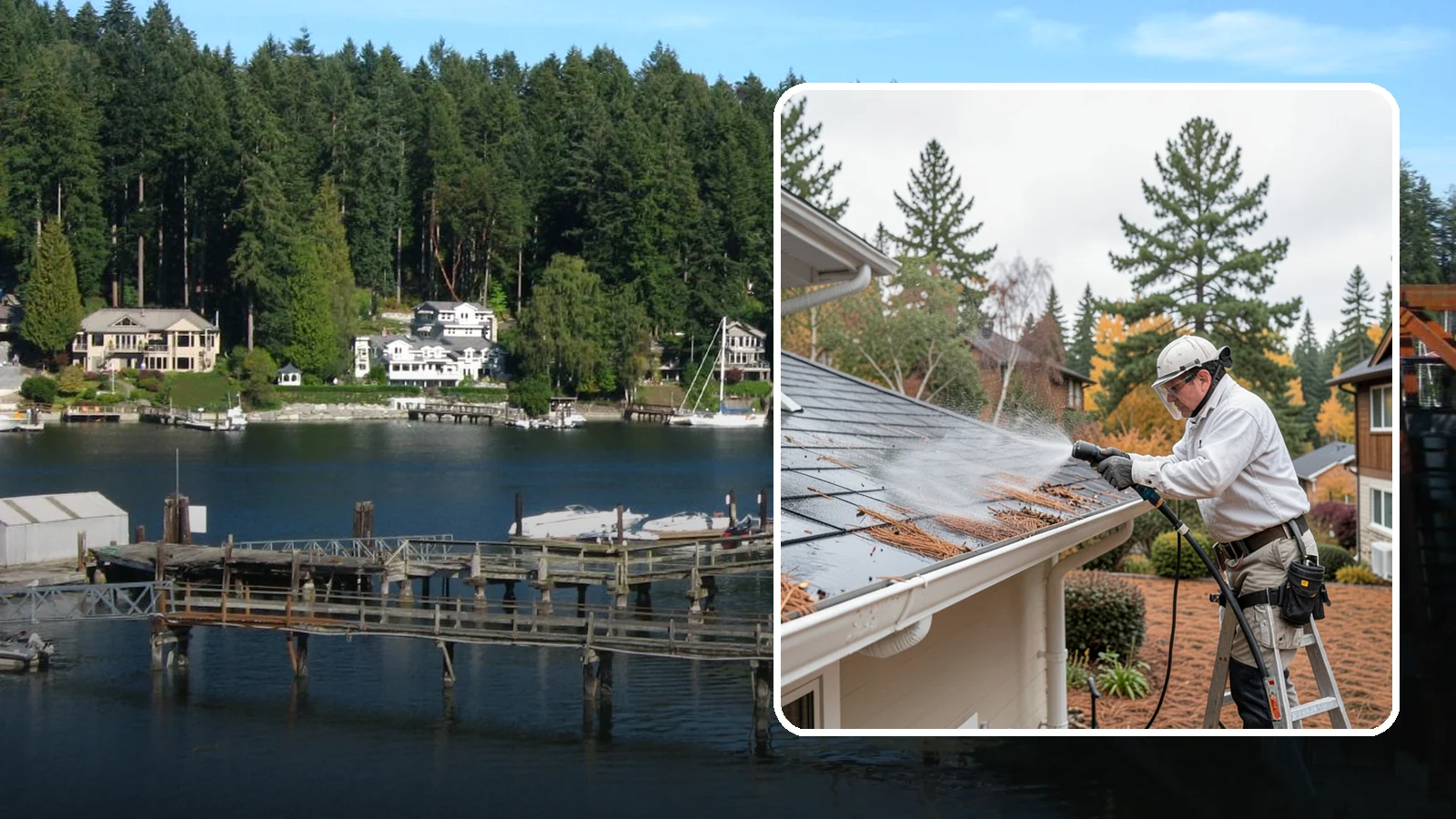 Gutter Guard Cleaning in Gig Harbor, Pierce County, WA - Cleaning of gutter guards and the debris that mats on top of them in needle-heavy Northwest yards.