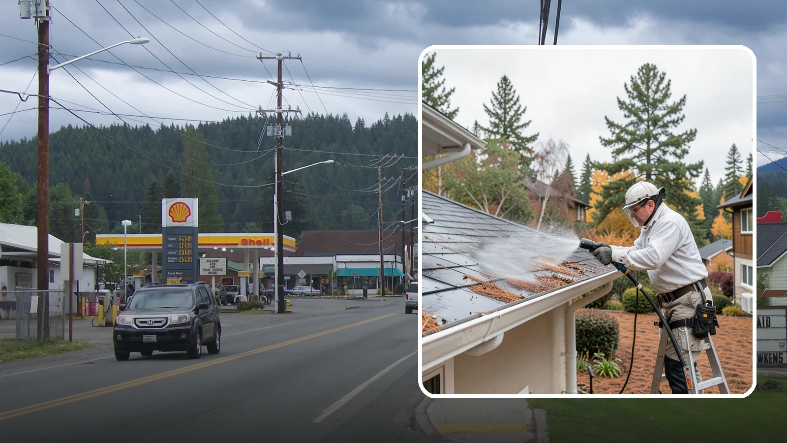 Gutter Guard Cleaning in Granite Falls, Snohomish County, WA - Cleaning of gutter guards and the debris that mats on top of them in needle-heavy Northwest yards.