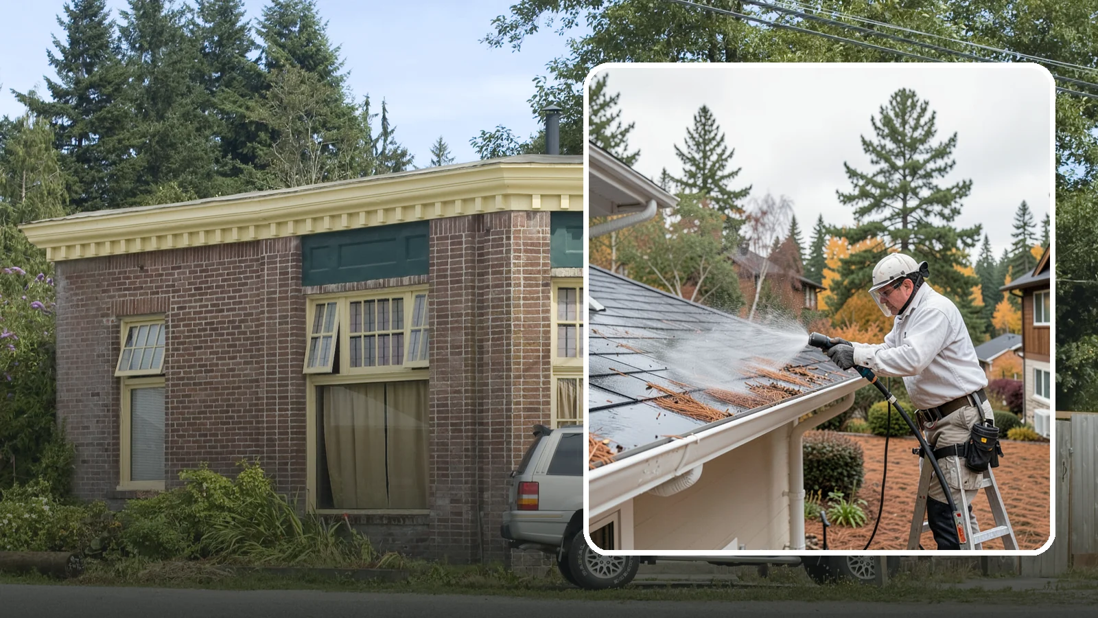 Gutter Guard Cleaning in Hamilton, Skagit County, WA - Cleaning of gutter guards and the debris that mats on top of them in needle-heavy Northwest yards.