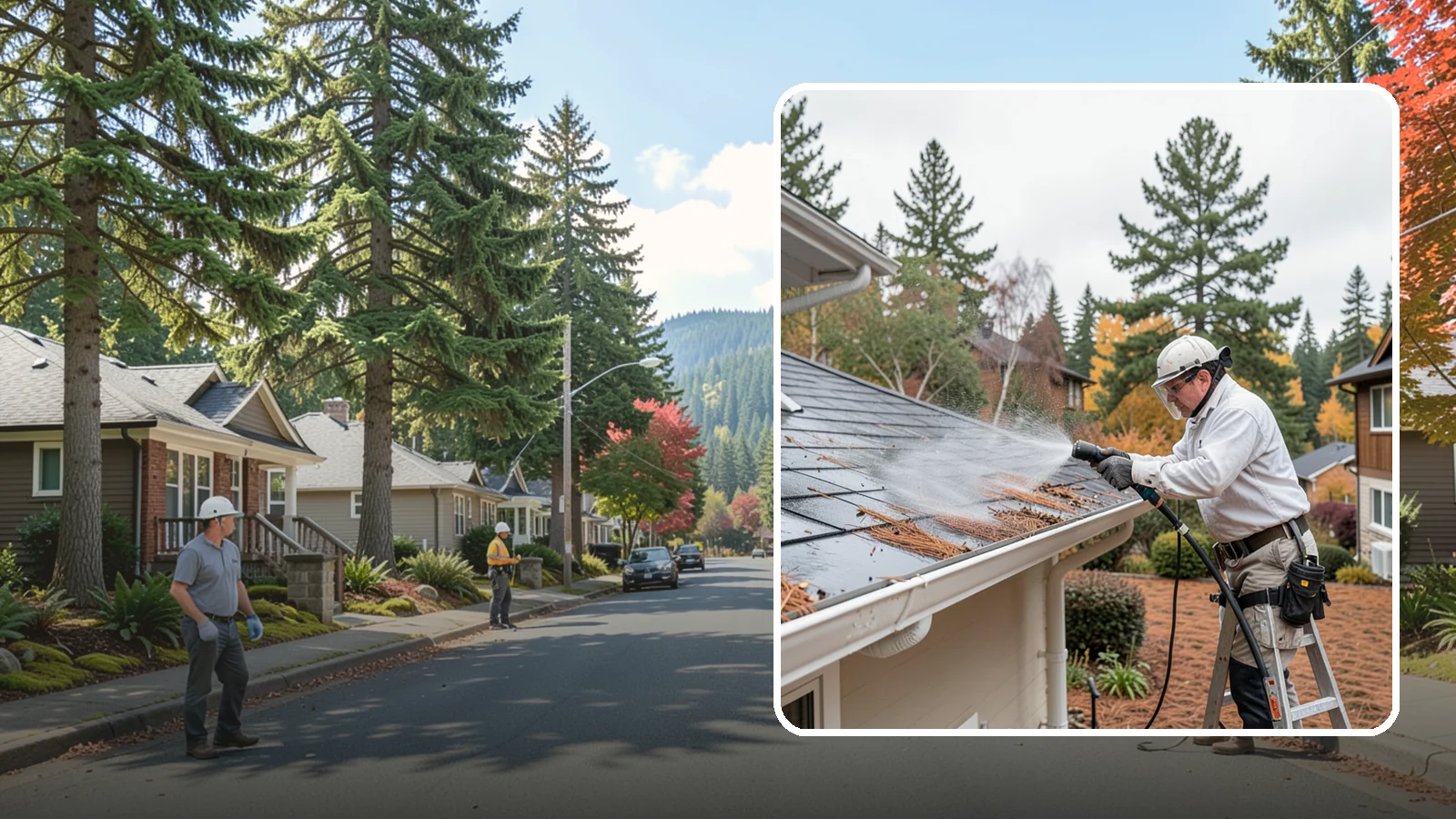 Gutter Guard Cleaning in Hunts Point, King County, WA - Cleaning of gutter guards and the debris that mats on top of them in needle-heavy Northwest yards.