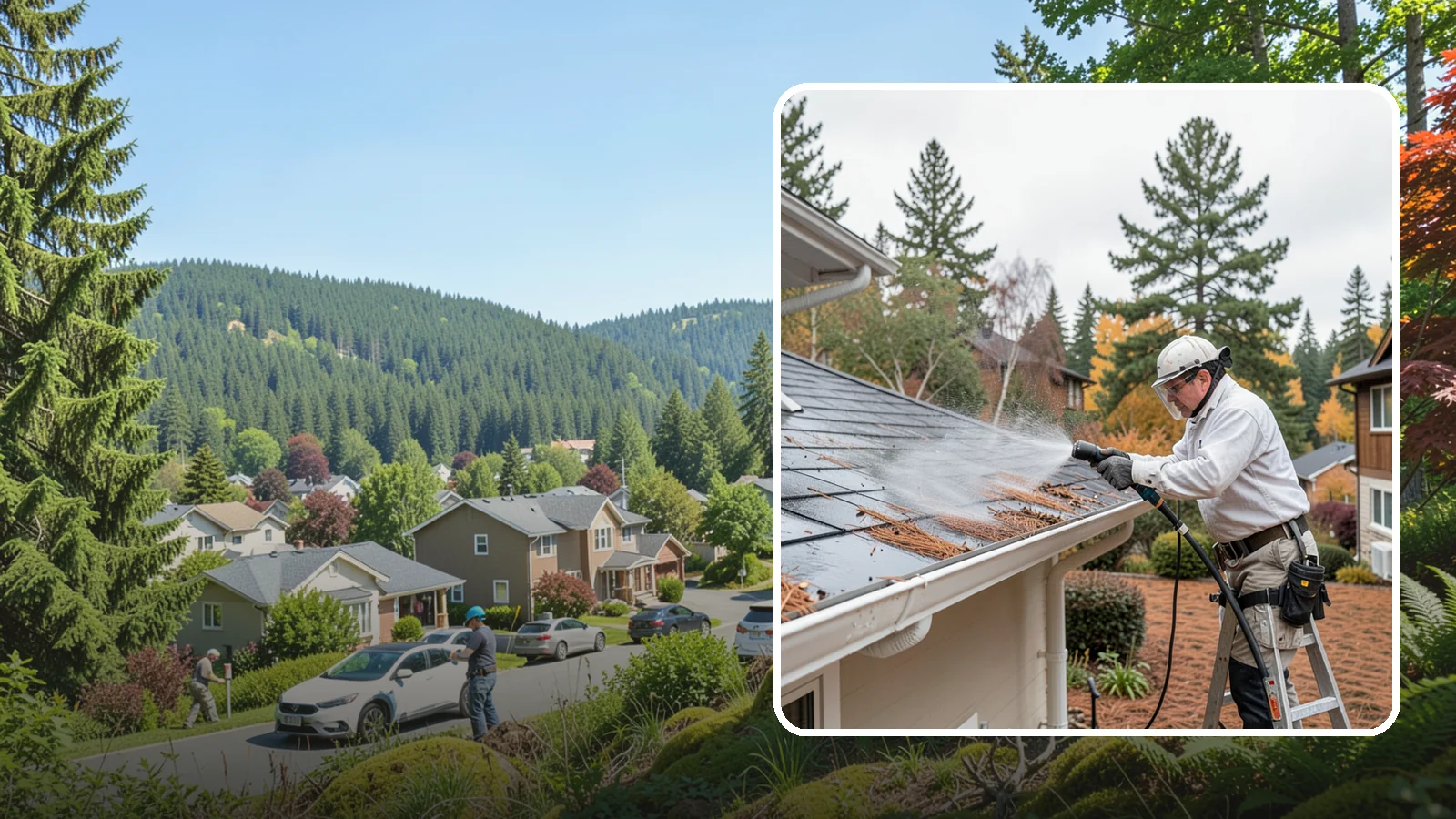 Gutter Guard Cleaning in Index, Snohomish County, WA - Cleaning of gutter guards and the debris that mats on top of them in needle-heavy Northwest yards.