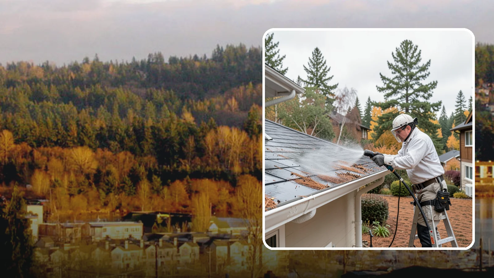 Gutter Guard Cleaning in Kenmore, King County, WA - Cleaning of gutter guards and the debris that mats on top of them in needle-heavy Northwest yards.
