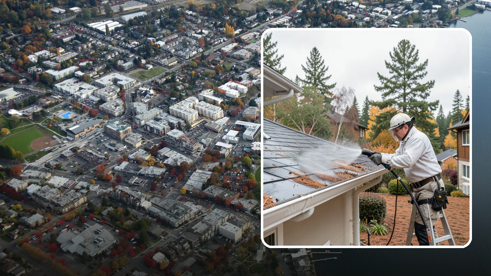 Gutter Guard Cleaning in Kirkland, King County, WA - Cleaning of gutter guards and the debris that mats on top of them in needle-heavy Northwest yards.