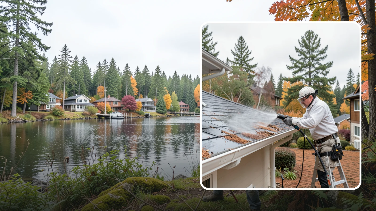 Gutter Guard Cleaning in La Conner, Skagit County, WA - Cleaning of gutter guards and the debris that mats on top of them in needle-heavy Northwest yards.