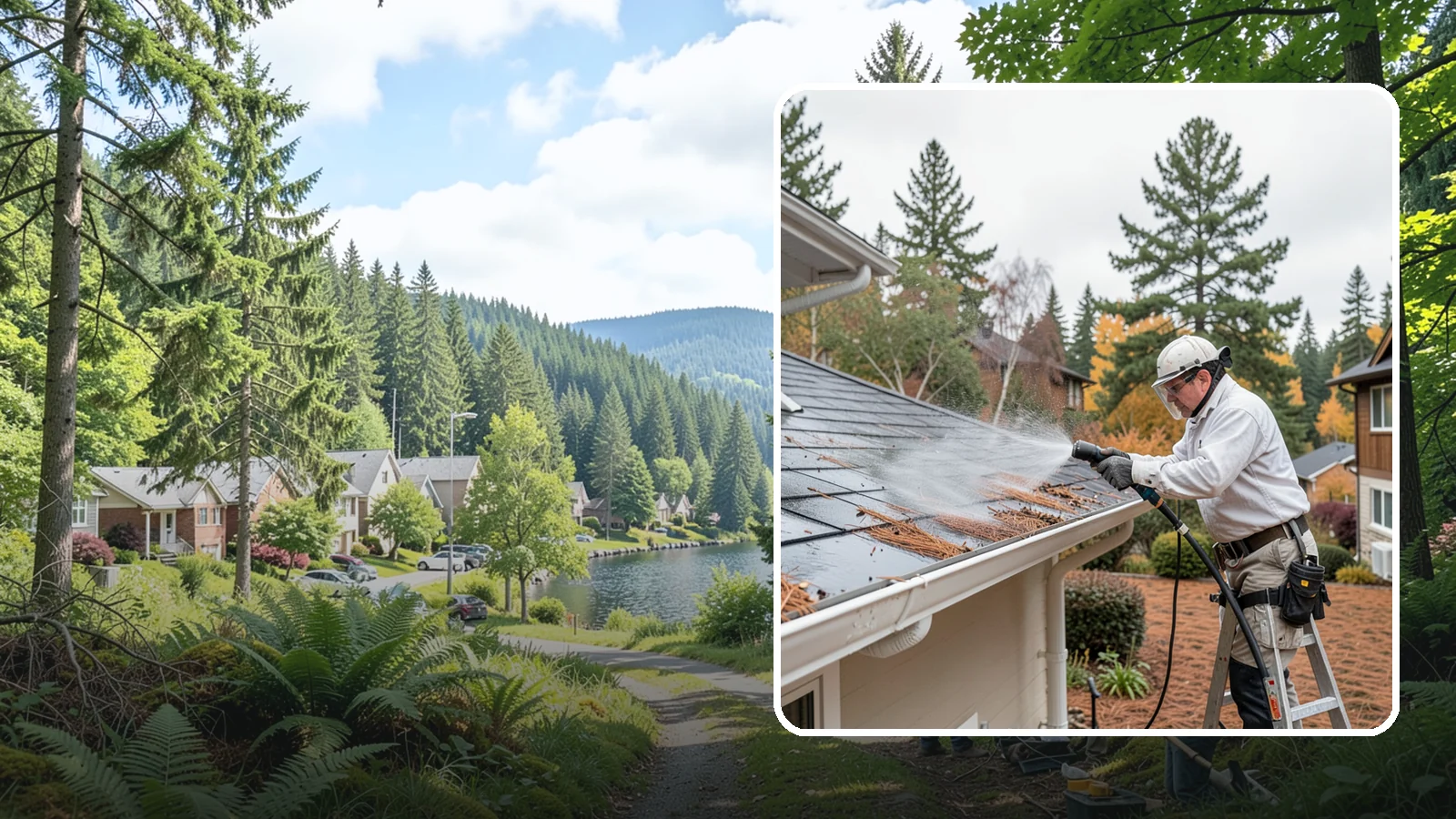 Gutter Guard Cleaning in Lake Forest Park, King County, WA - Cleaning of gutter guards and the debris that mats on top of them in needle-heavy Northwest yards.