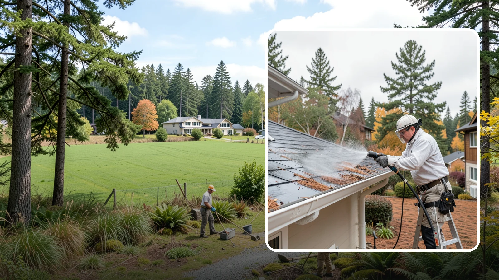 Gutter Guard Cleaning in Lyman, Skagit County, WA - Cleaning of gutter guards and the debris that mats on top of them in needle-heavy Northwest yards.