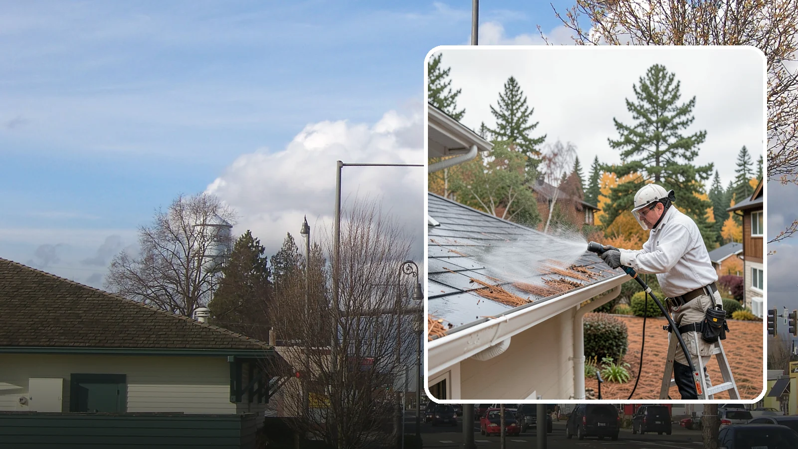 Gutter Guard Cleaning in Marysville, Snohomish County, WA - Cleaning of gutter guards and the debris that mats on top of them in needle-heavy Northwest yards.