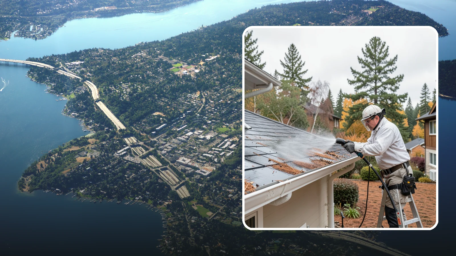 Gutter Guard Cleaning in Mercer Island, King County, WA - Cleaning of gutter guards and the debris that mats on top of them in needle-heavy Northwest yards.