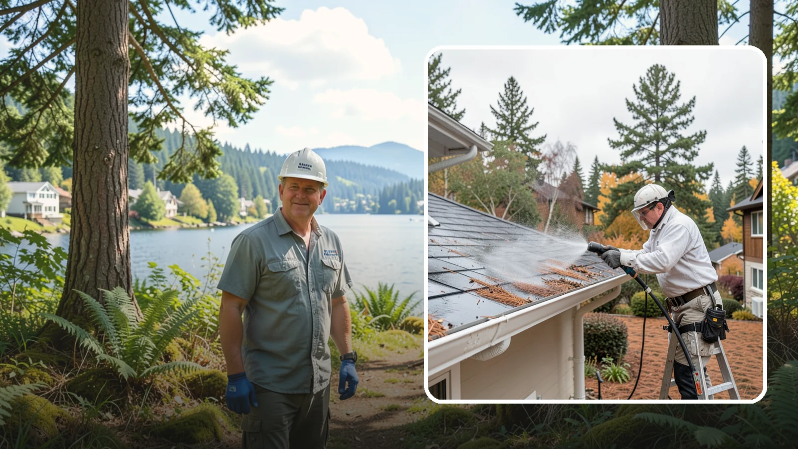 Gutter Guard Cleaning in Milton, King County, WA - Cleaning of gutter guards and the debris that mats on top of them in needle-heavy Northwest yards.