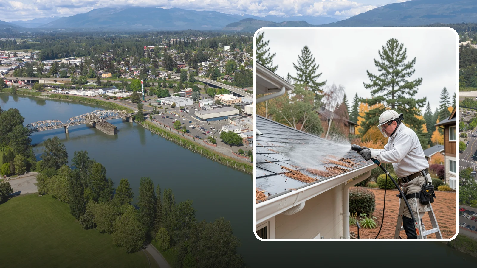 Gutter Guard Cleaning in Mount Vernon, Skagit County, WA - Cleaning of gutter guards and the debris that mats on top of them in needle-heavy Northwest yards.