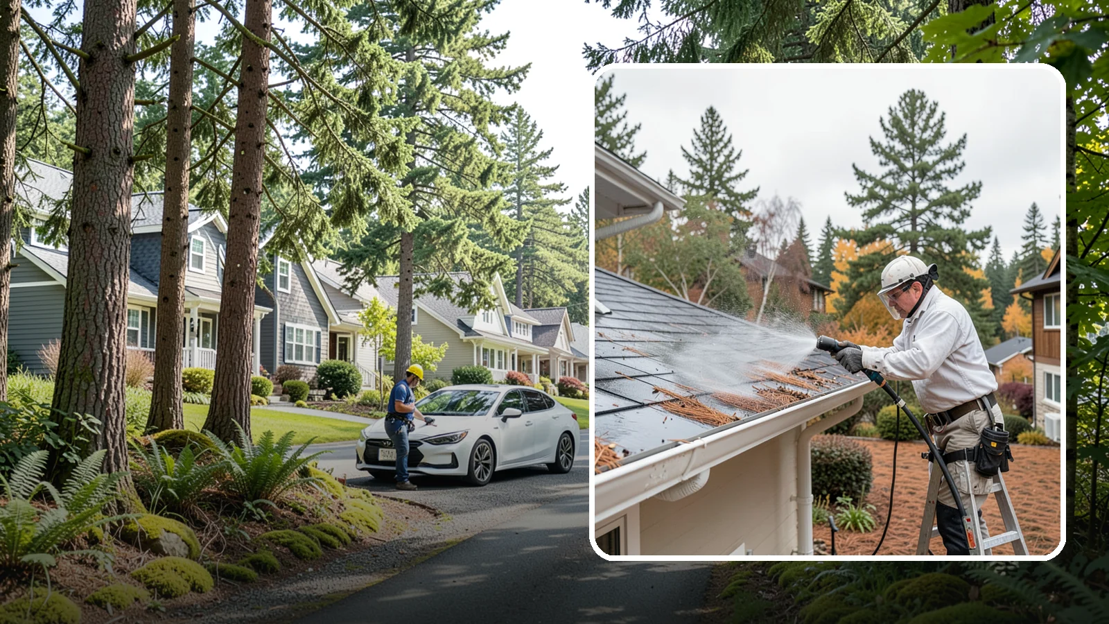Gutter Guard Cleaning in Normandy Park, King County, WA - Cleaning of gutter guards and the debris that mats on top of them in needle-heavy Northwest yards.