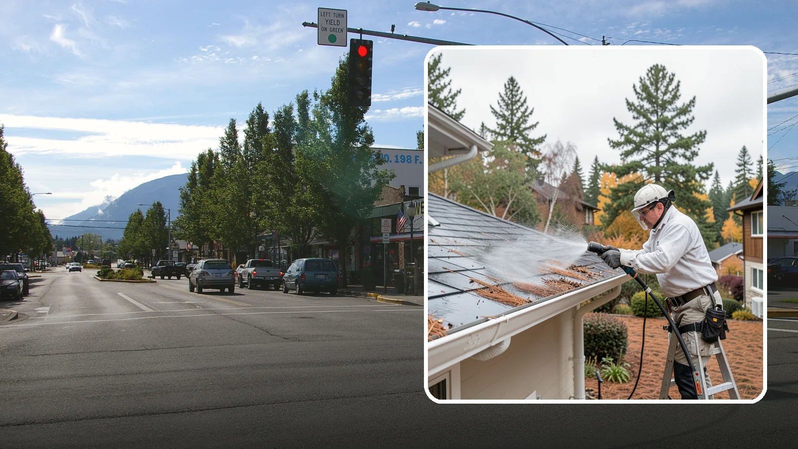 Gutter Guard Cleaning in North Bend, King County, WA - Cleaning of gutter guards and the debris that mats on top of them in needle-heavy Northwest yards.