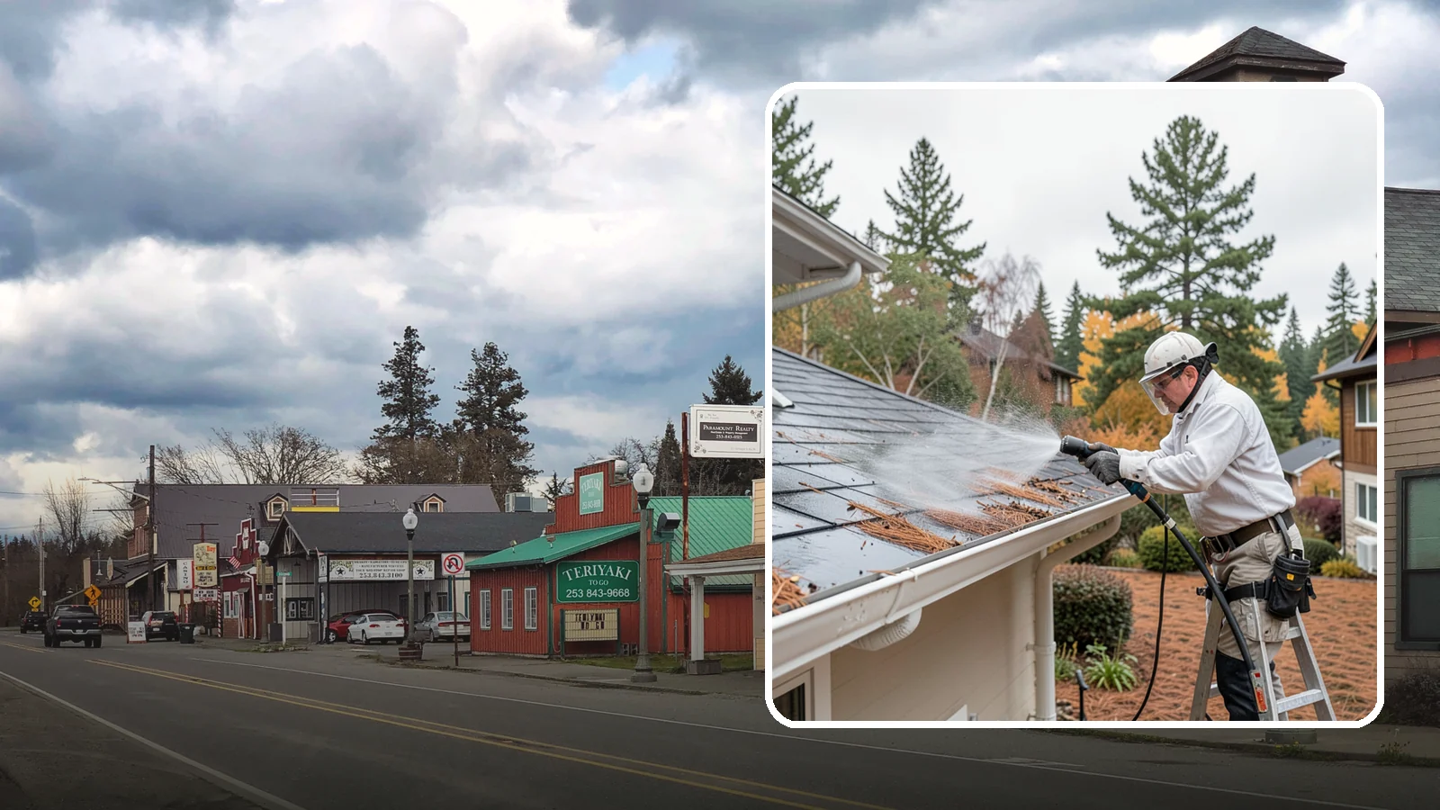 Gutter Guard Cleaning in Roy, Pierce County, WA - Cleaning of gutter guards and the debris that mats on top of them in needle-heavy Northwest yards.