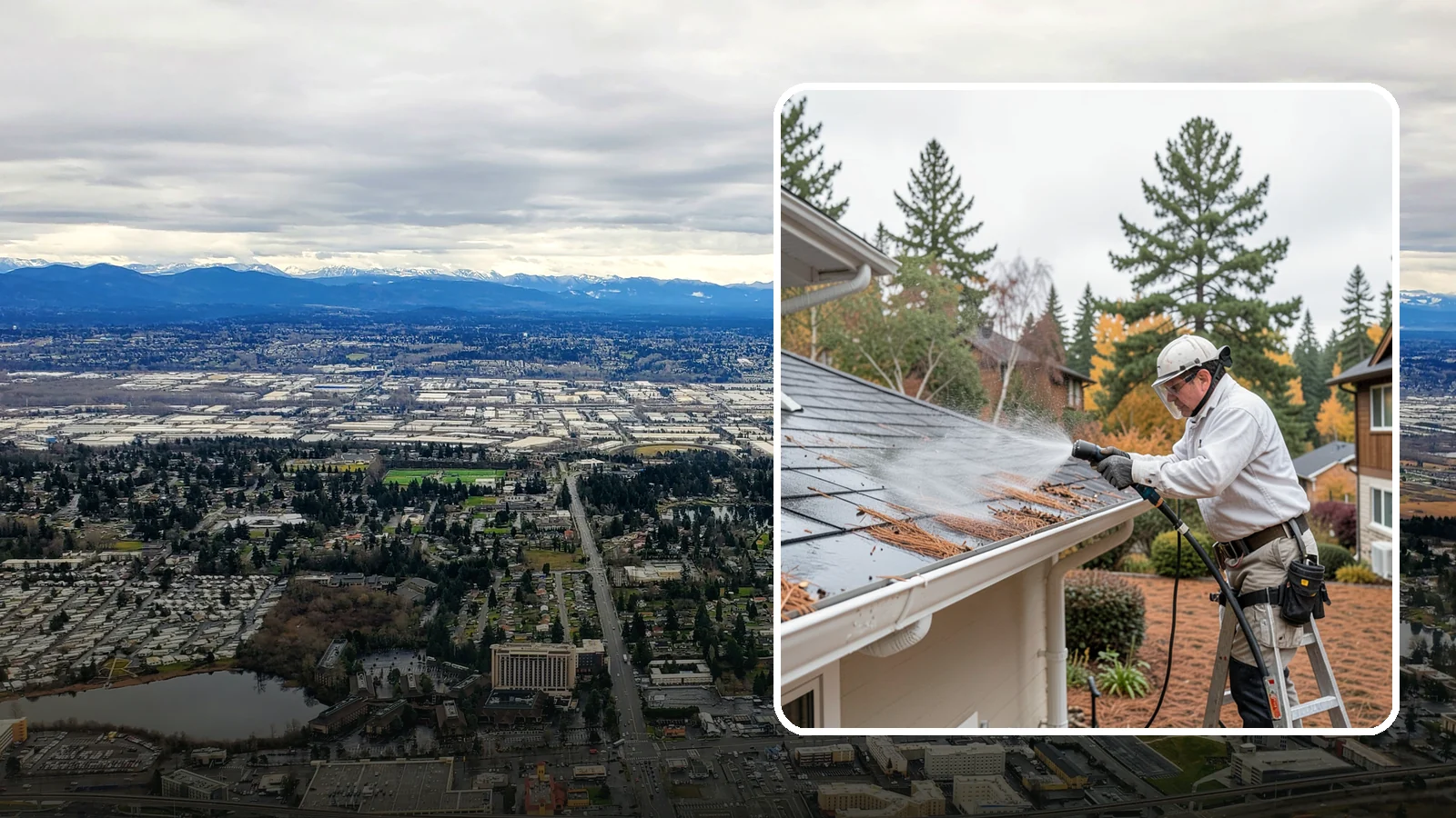 Gutter Guard Cleaning in SeaTac, King County, WA - Cleaning of gutter guards and the debris that mats on top of them in needle-heavy Northwest yards.
