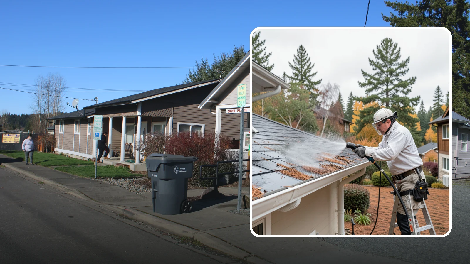 Gutter Guard Cleaning in South Prairie, Pierce County, WA - Cleaning of gutter guards and the debris that mats on top of them in needle-heavy Northwest yards.