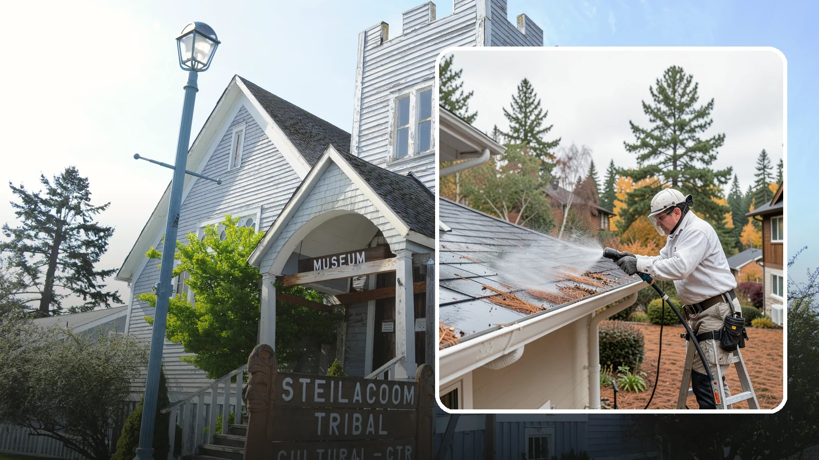 Gutter Guard Cleaning in Steilacoom, Pierce County, WA - Cleaning of gutter guards and the debris that mats on top of them in needle-heavy Northwest yards.