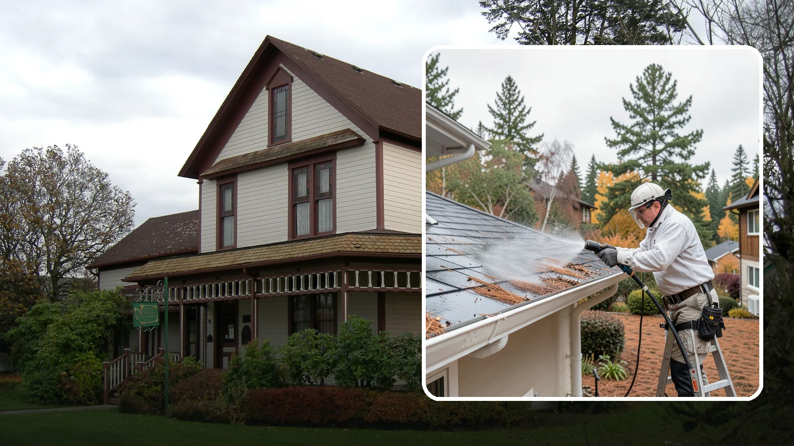 Gutter Guard Cleaning in Sumner, Pierce County, WA - Cleaning of gutter guards and the debris that mats on top of them in needle-heavy Northwest yards.