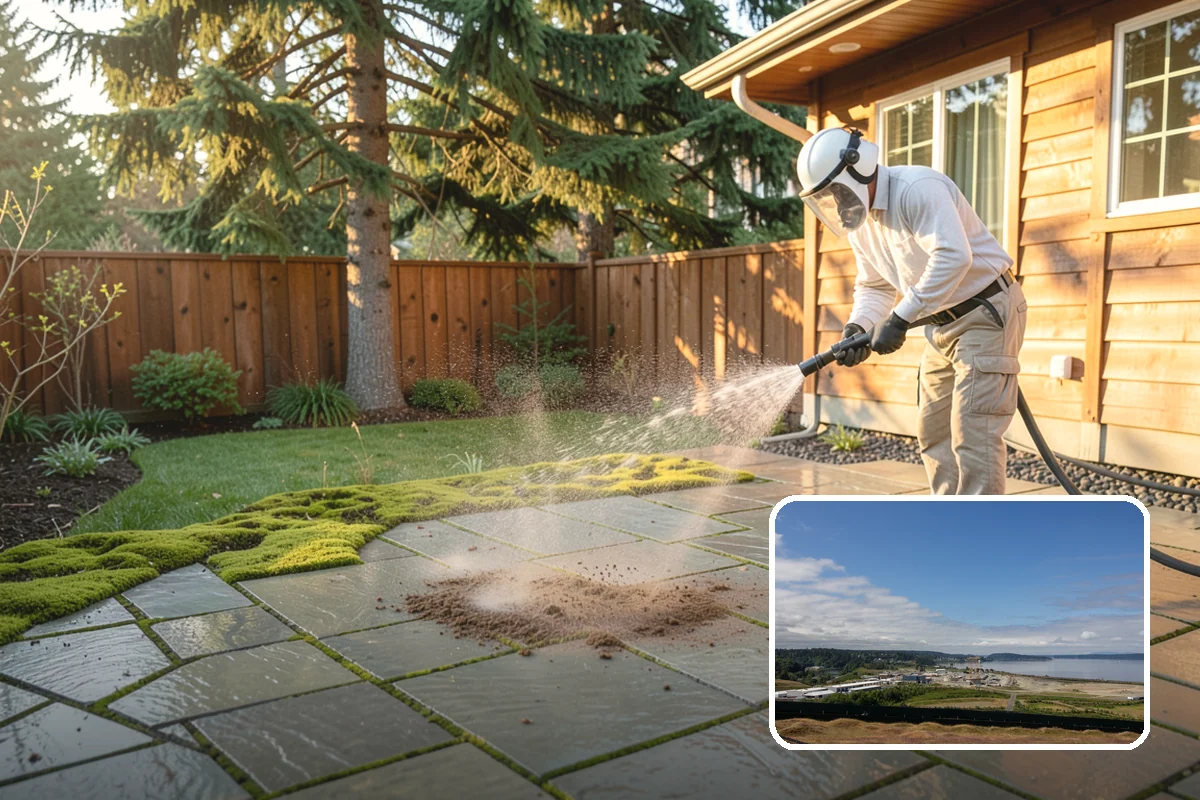 Gutter Guard Cleaning in University Place, Pierce County, WA - Clears matted needles and moss off the guard surface
