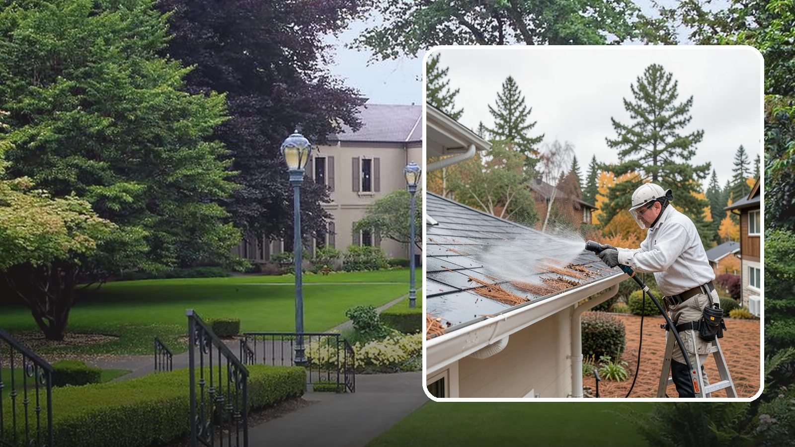 Gutter Guard Cleaning in Woodinville, King County, WA - Cleaning of gutter guards and the debris that mats on top of them in needle-heavy Northwest yards.