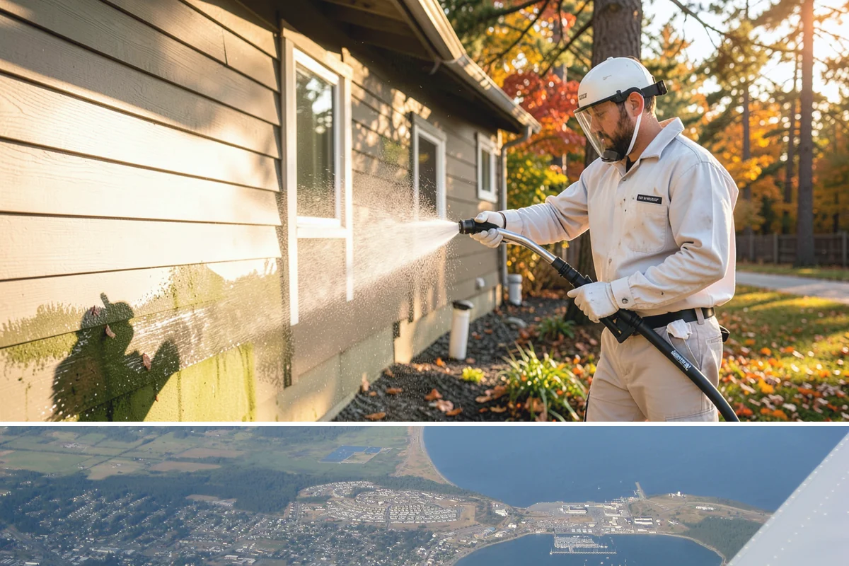 Gutter Maintenance in Oak Harbor, Island County, WA - A twice-yearly plan built around fall leaf drop and spring needle shed covers the two peak buildup periods.