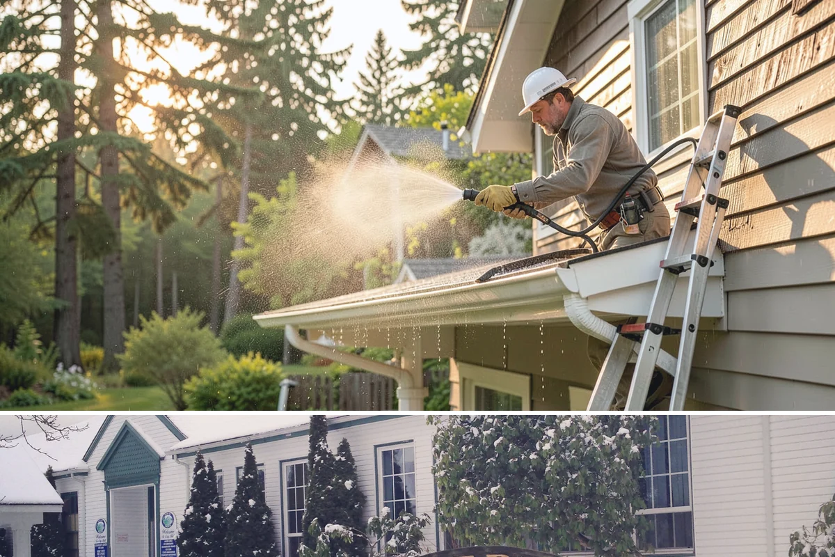 Gutter Maintenance in Pacific, King County, WA - A twice-yearly plan built around fall leaf drop and spring needle shed covers the two peak buildup periods.