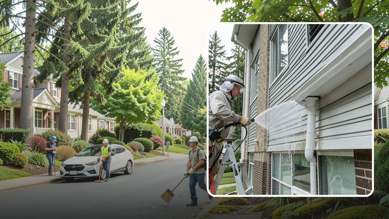 Gutter Overflow Cleanup in Beaux Arts Village, King County, WA - Cleanup of the staining and debris left behind after gutters overflow during our heavy rain events.