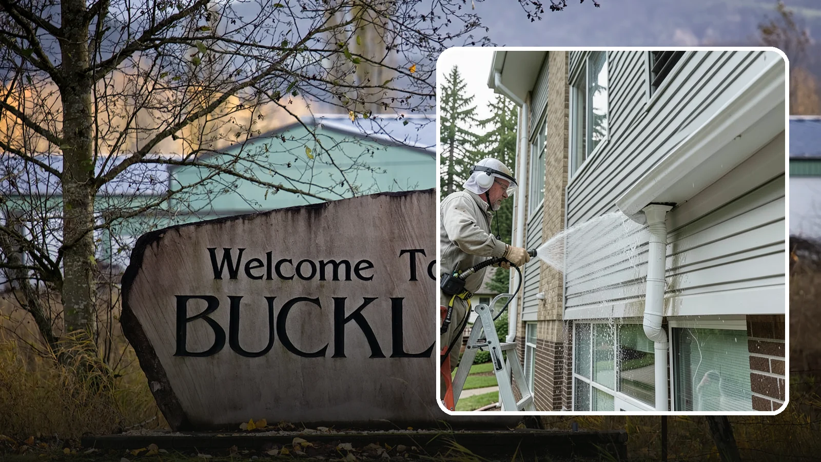 Gutter Overflow Cleanup in Buckley, Pierce County, WA - Cleanup of the staining and debris left behind after gutters overflow during our heavy rain events.