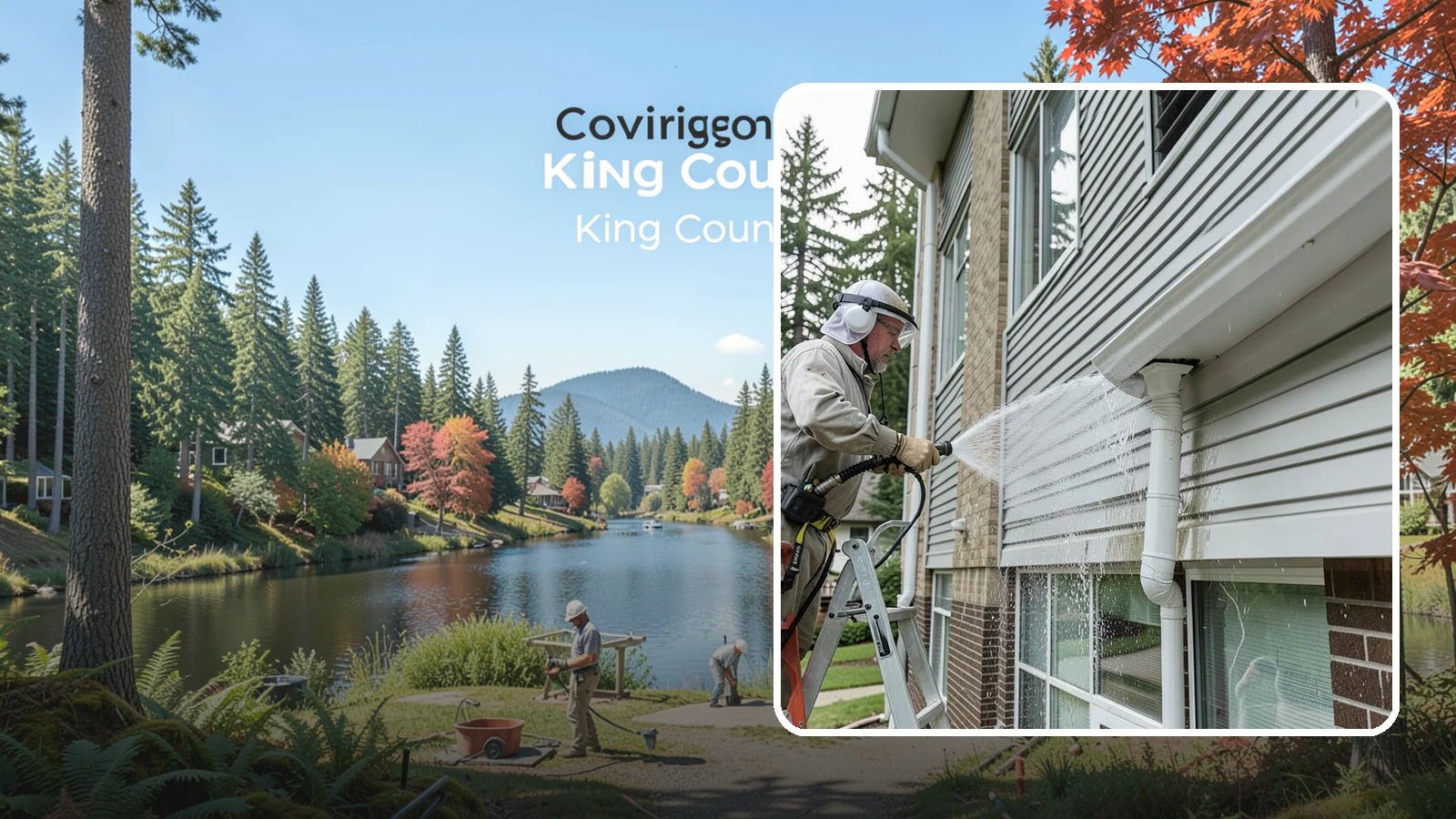 Gutter Overflow Cleanup in Covington, King County, WA - Cleanup of the staining and debris left behind after gutters overflow during our heavy rain events.