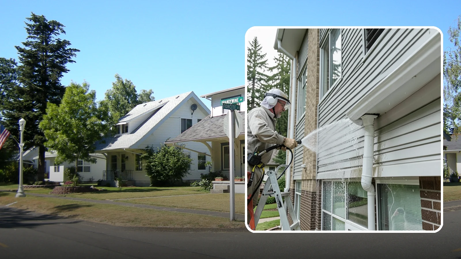 Gutter Overflow Cleanup in DuPont, Pierce County, WA - Cleanup of the staining and debris left behind after gutters overflow during our heavy rain events.