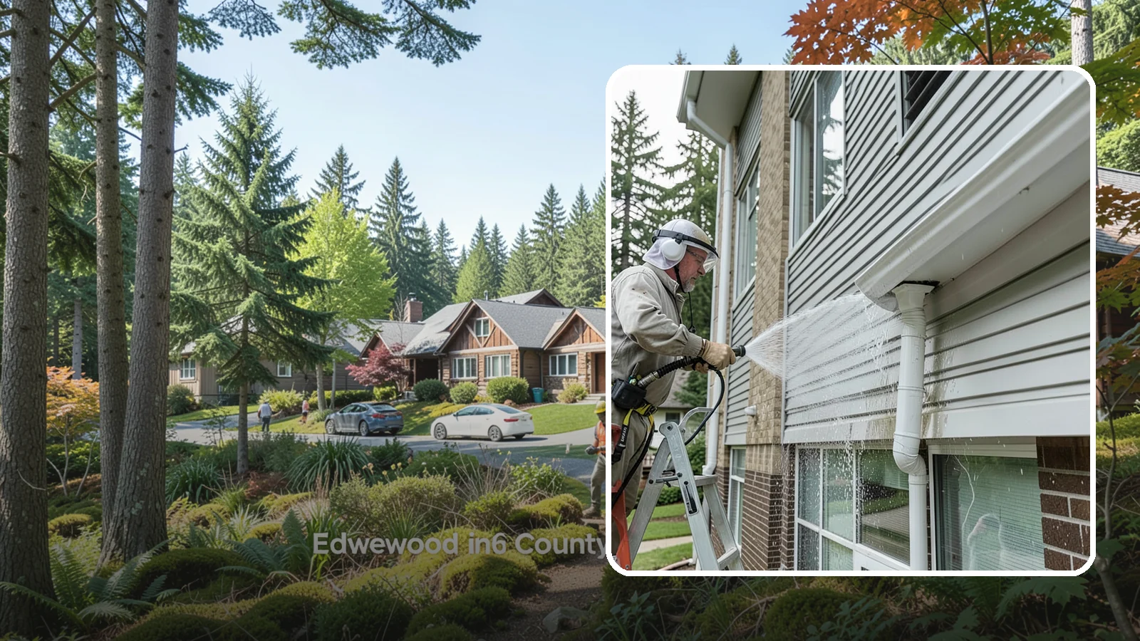 Gutter Overflow Cleanup in Edgewood, Pierce County, WA - Cleanup of the staining and debris left behind after gutters overflow during our heavy rain events.