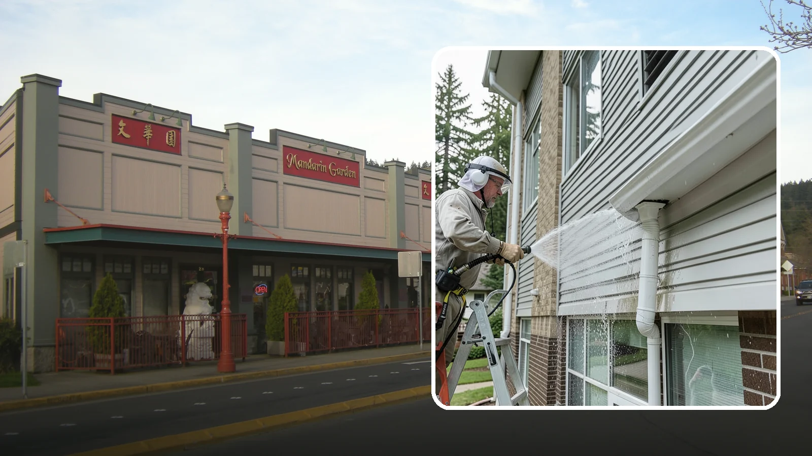 Gutter Overflow Cleanup in Issaquah, King County, WA - Cleanup of the staining and debris left behind after gutters overflow during our heavy rain events.