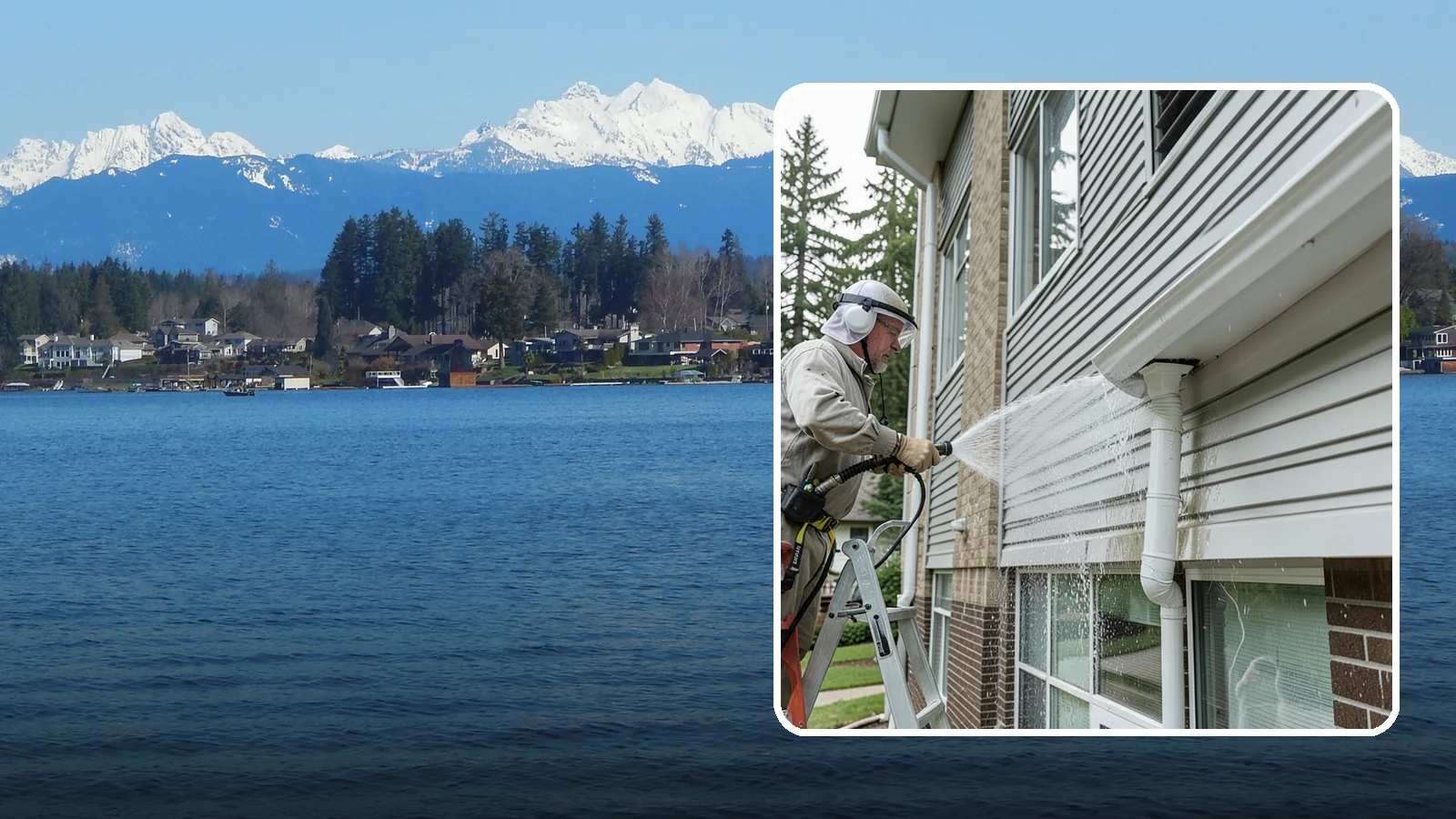 Gutter Overflow Cleanup in Lake Stevens, Snohomish County, WA - Cleanup of the staining and debris left behind after gutters overflow during our heavy rain events.