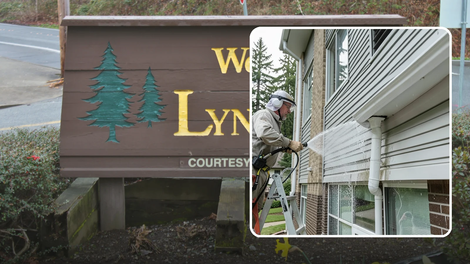 Gutter Overflow Cleanup in Lynnwood, Snohomish County, WA - Cleanup of the staining and debris left behind after gutters overflow during our heavy rain events.