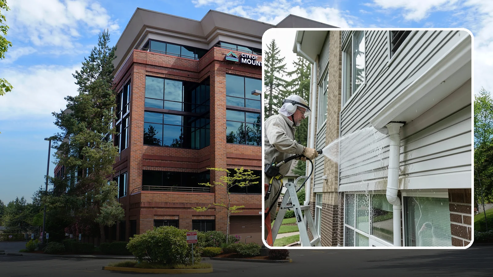 Gutter Overflow Cleanup in Mountlake Terrace, Snohomish County, WA - Cleanup of the staining and debris left behind after gutters overflow during our heavy rain events.