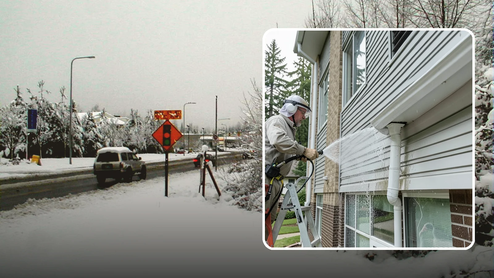 Gutter Overflow Cleanup in Newcastle, King County, WA - Cleanup of the staining and debris left behind after gutters overflow during our heavy rain events.