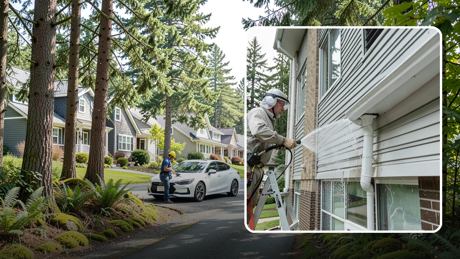 Gutter Overflow Cleanup in Normandy Park, King County, WA - Cleanup of the staining and debris left behind after gutters overflow during our heavy rain events.