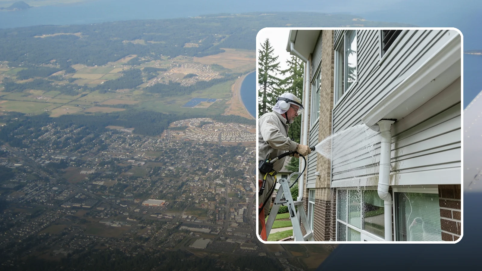 Gutter Overflow Cleanup in Oak Harbor, Island County, WA - Cleanup of the staining and debris left behind after gutters overflow during our heavy rain events.