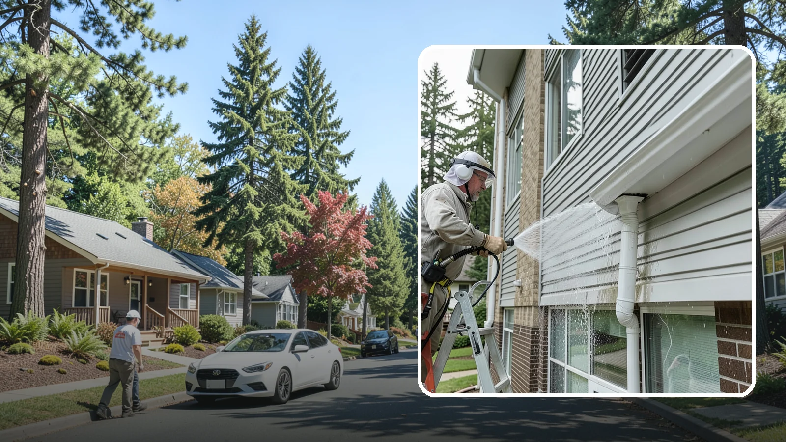 Gutter Overflow Cleanup in Orting, Pierce County, WA - Cleanup of the staining and debris left behind after gutters overflow during our heavy rain events.