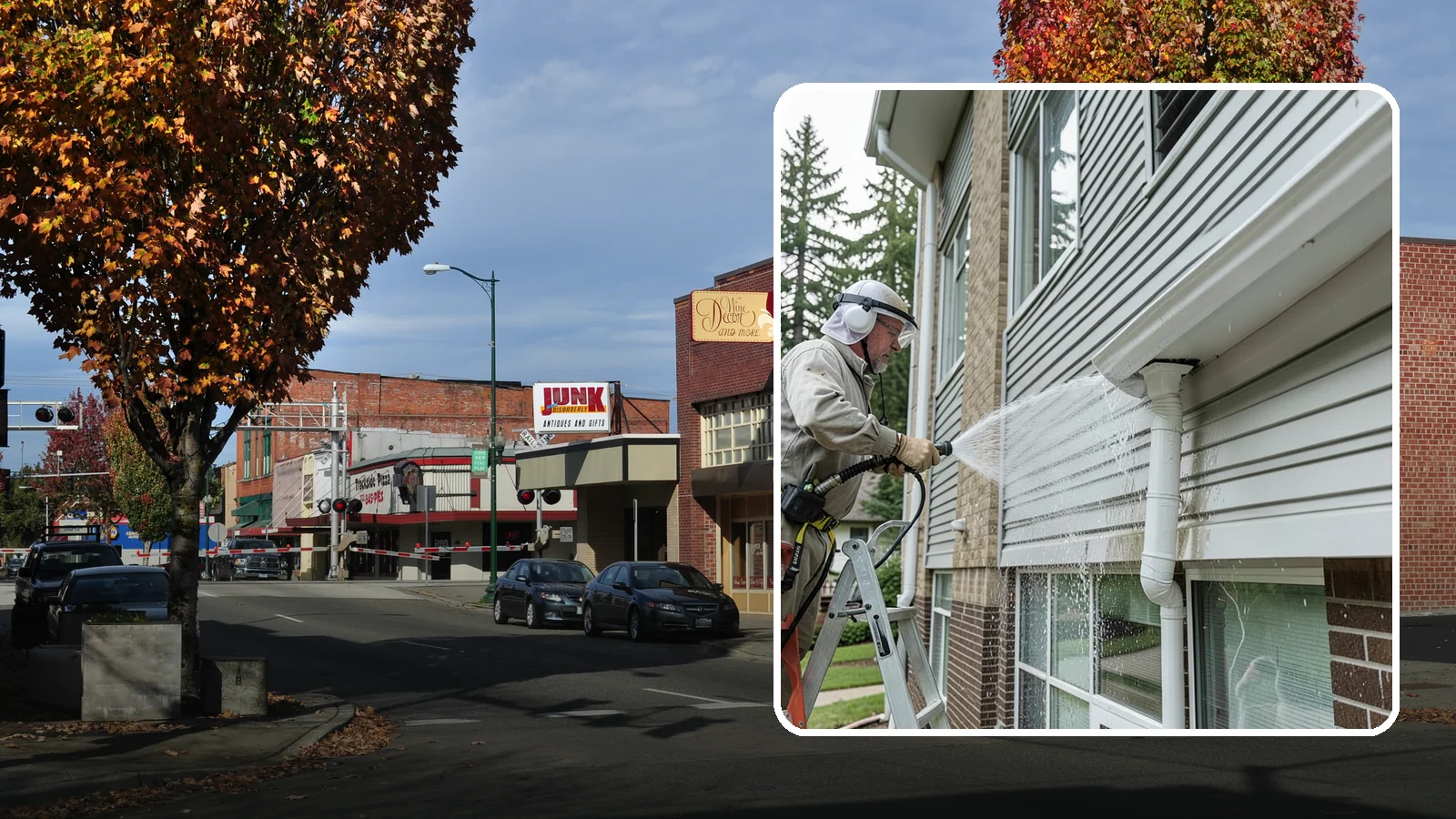 Gutter Overflow Cleanup in Puyallup, Pierce County, WA - Cleanup of the staining and debris left behind after gutters overflow during our heavy rain events.