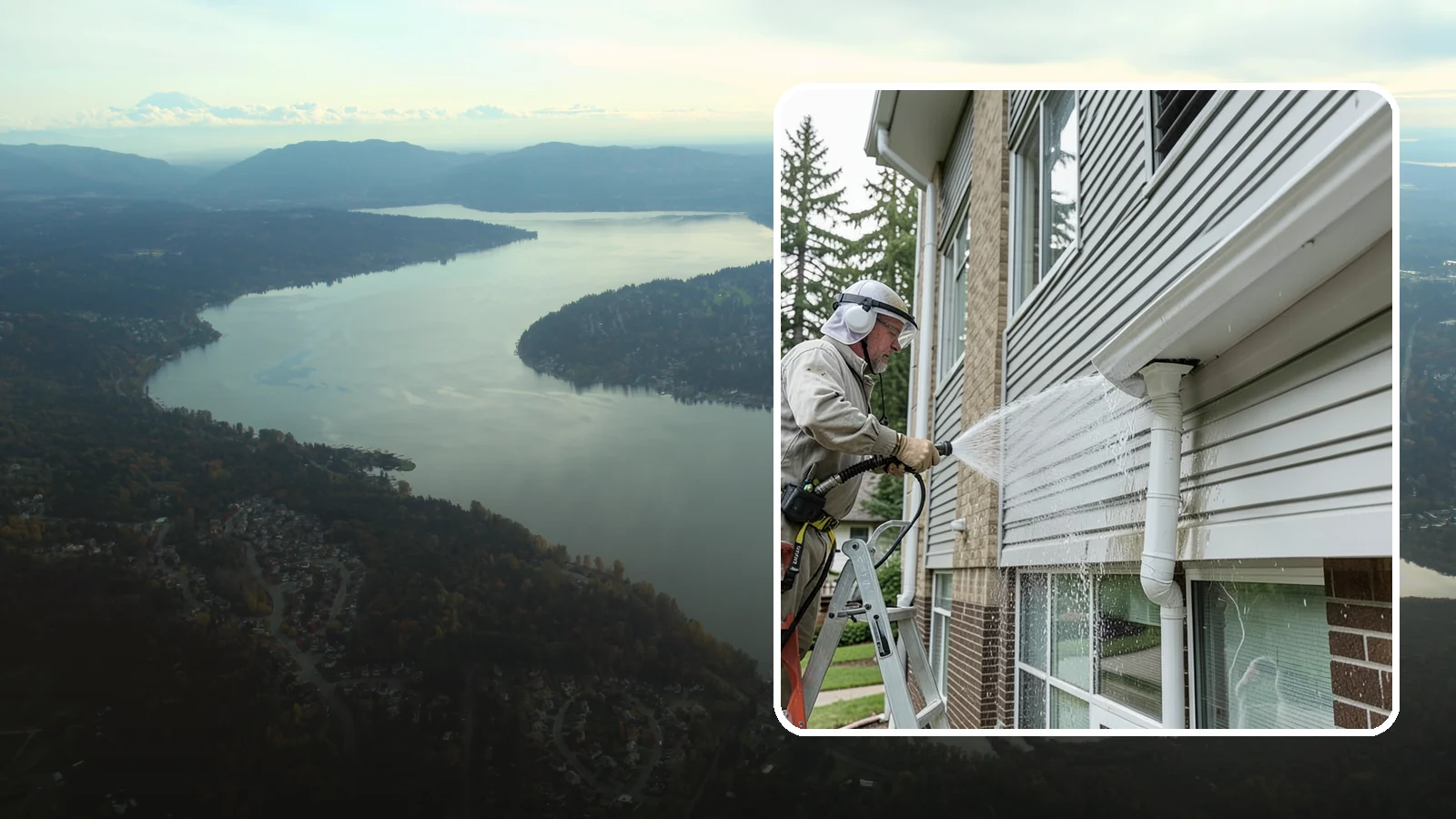 Gutter Overflow Cleanup in Sammamish, King County, WA - Cleanup of the staining and debris left behind after gutters overflow during our heavy rain events.