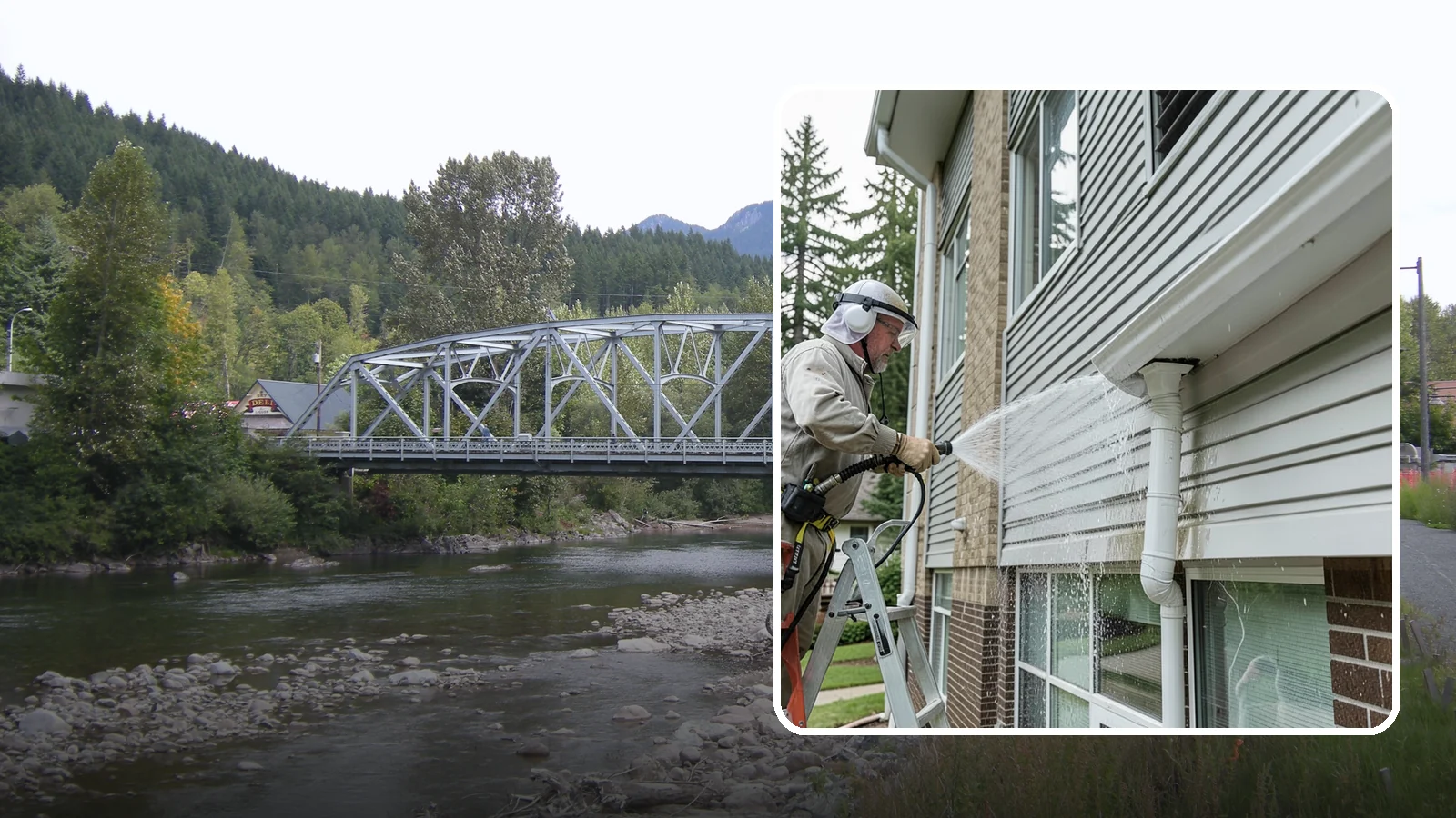 Gutter Overflow Cleanup in Skykomish, King County, WA - Cleanup of the staining and debris left behind after gutters overflow during our heavy rain events.