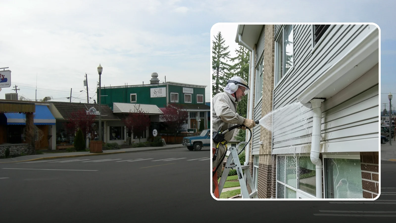 Gutter Overflow Cleanup in Stanwood, Snohomish County, WA - Cleanup of the staining and debris left behind after gutters overflow during our heavy rain events.