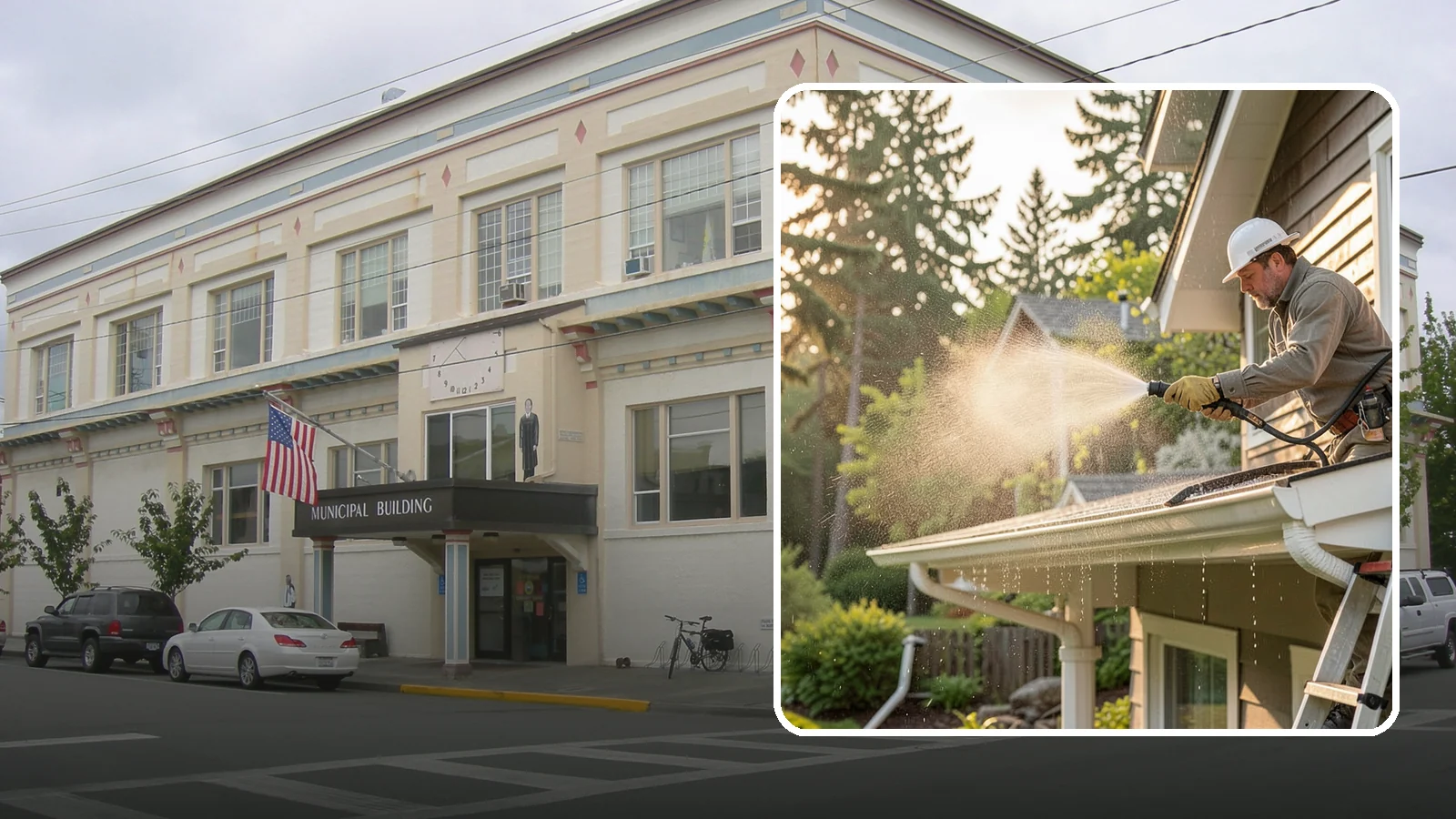 Gutter Streak Removal in Anacortes, Skagit County, WA - Removal of the dark tiger stripes that streak down gutter faces from years of Northwest rain runoff.