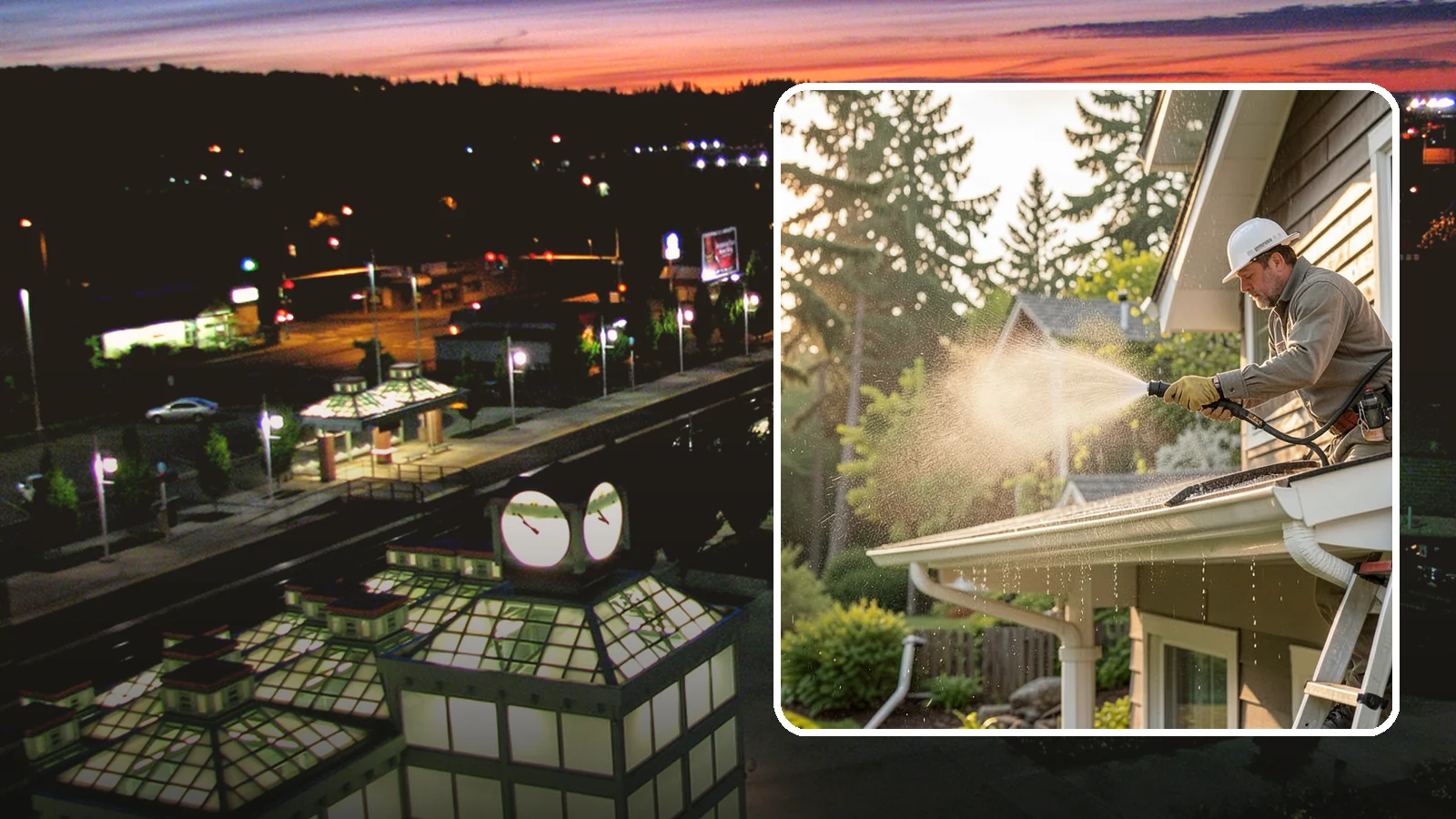 Gutter Streak Removal in Auburn, King County, WA - Removal of the dark tiger stripes that streak down gutter faces from years of Northwest rain runoff.