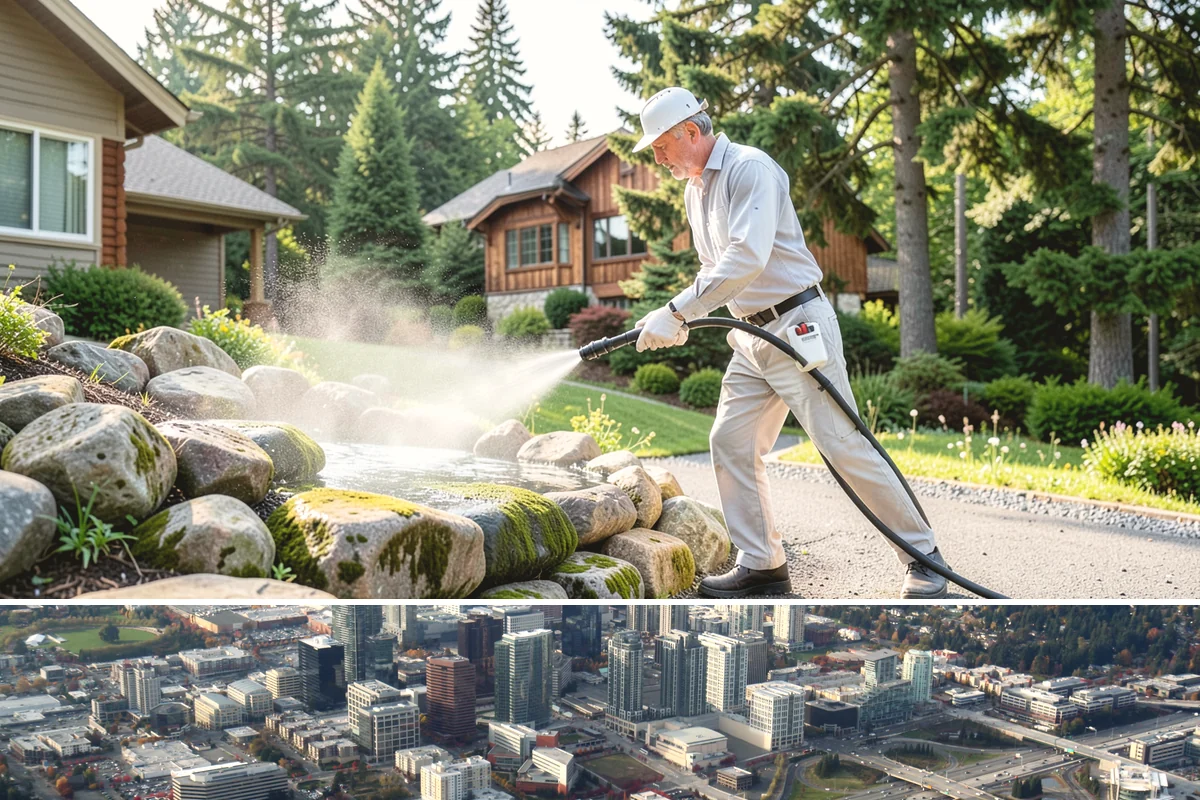 Gutter Streak Removal in Bellevue, King County, WA - Tackle tiger stripes in summer when dry weather lets the cleaner dwell and work fully on the stains.