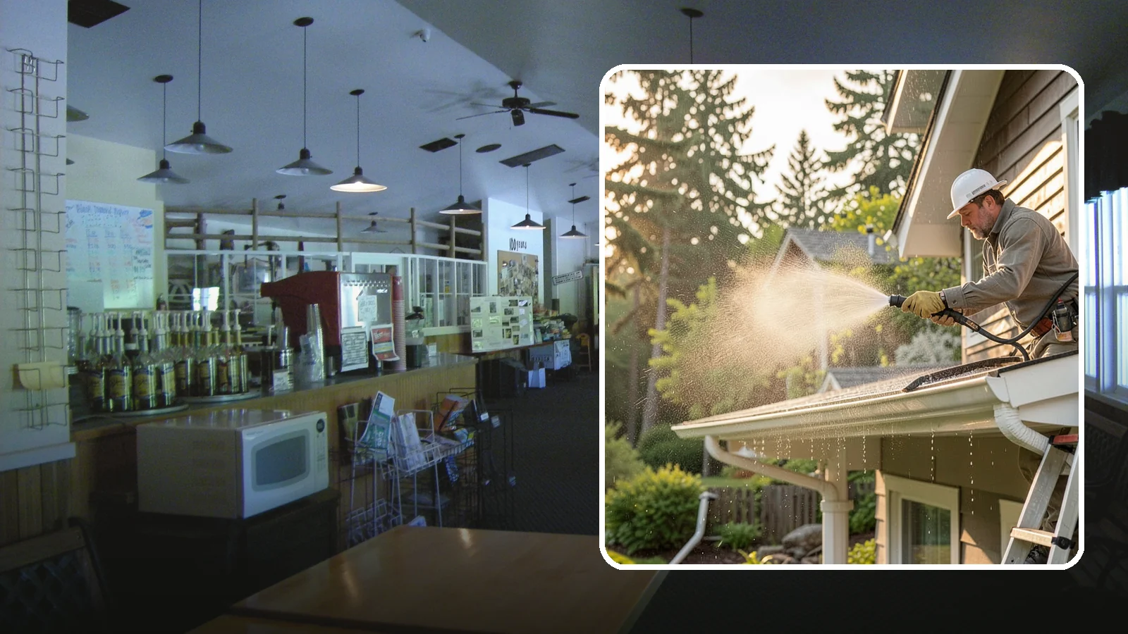 Gutter Streak Removal in Black Diamond, King County, WA - Removal of the dark tiger stripes that streak down gutter faces from years of Northwest rain runoff.