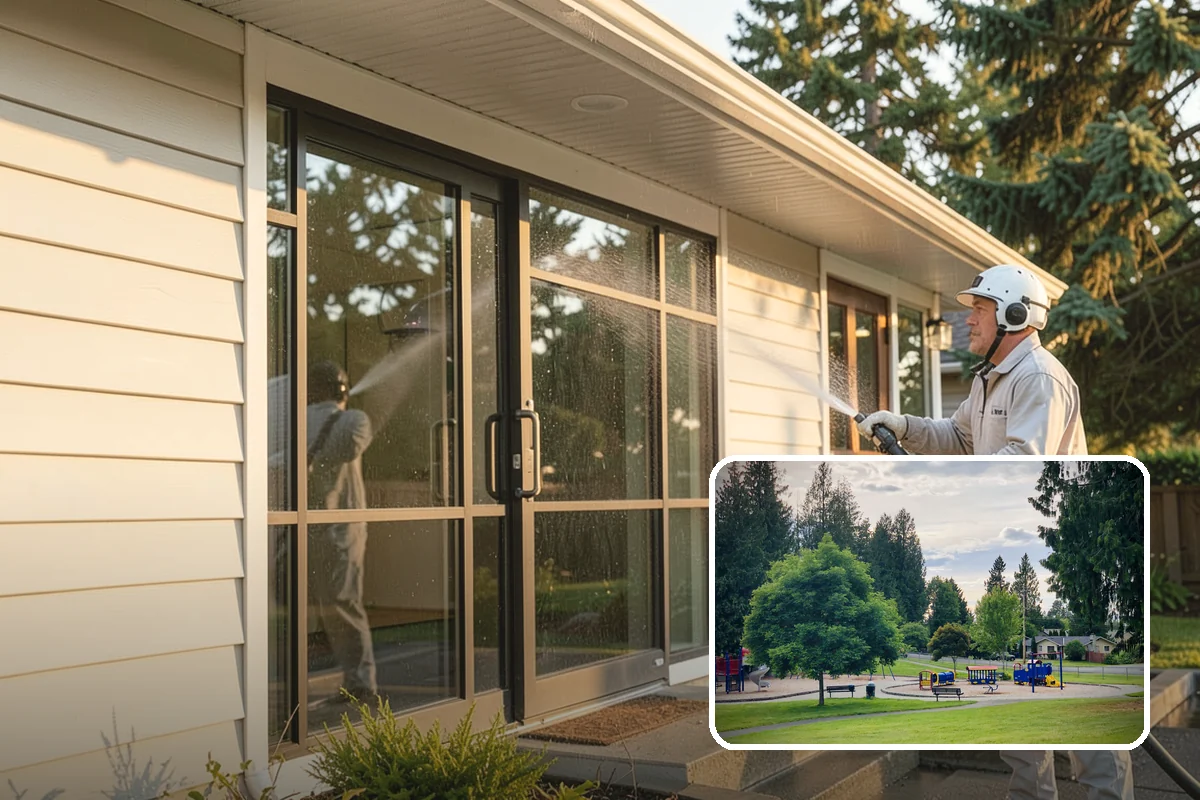 Gutter Streak Removal in Bonney Lake, Pierce County, WA - Breaks down bonded tiger-stripe staining that washing can't