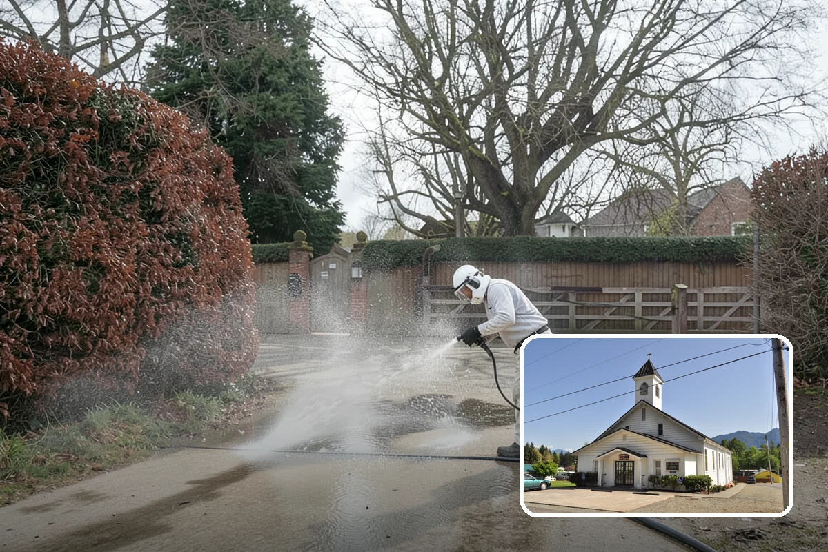 Gutter Streak Removal in Concrete, Skagit County, WA - Breaks down bonded tiger-stripe staining that washing can't